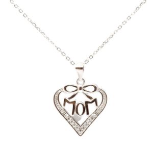 שרשרת MOM לב עם פפיון מכסף משובצת זירקונים