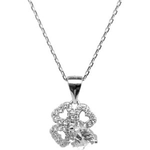 שרשרת תלתן יוקרתית מכסף משובצת זירקונים עם זרקן בצורת לב