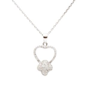 שרשרת לב עם פרח משובץ בזירקונים מכסף