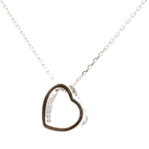 שרשרת לב חלול על הצד מכסף משובצת בזירקונים