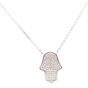 שרשרת חמסה גדולה מכסף מעוטרת בזירקונים