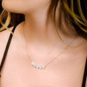 שרשרת לב ריבוע ועיגול מכסף משובצת בזירקונים