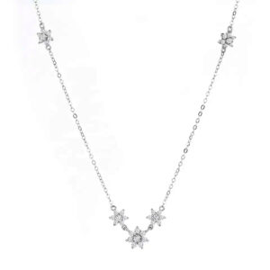 שרשרת פרחים מכסף משובצת זירוקנים