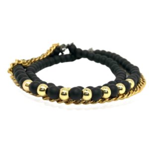 צמיד 3 שכבות חרוזי המטייט שחורים וזהב גמיש כפול