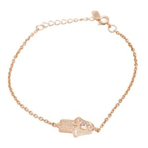 צמיד חמסה רוז גולד עם אבן משובצת זירקונים