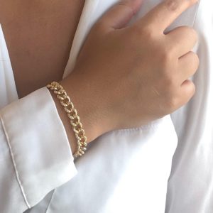 צמיד גורמט דק משובץ בזירקונים בצבע זהב