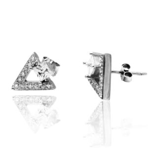 עגילי כסף משולש עם זרקן מרכזי