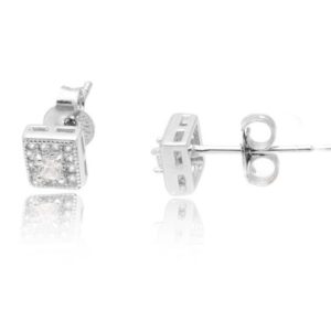 עגילי כסף ריבוע עם זרקן מרובע