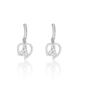 עגילים מכסף עם אלמנט לב חצוי נופל מעוטרים זירקונים