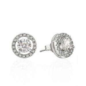 עגילים עגולים עם זרקן מרכזי עגול מסגרת משובצת