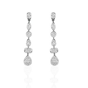 עגילים מכסף מרובי אלמנטים עם אלמנט נופל משובץ