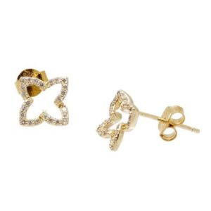 עגילי פרח חלול מכסף 925 טהור מצופים בצבע זהב משובצים בזירקונים