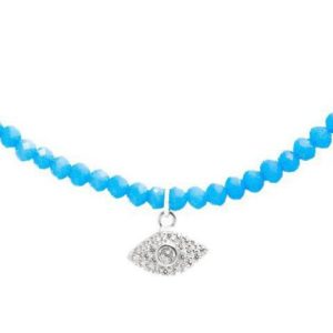 צ'וקר כחול מאבנים אמיתיות עם אלמנט עין וזרקן מכסף 925 טהור