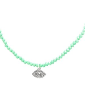 צ'וקר ירוק מאבנים אמיתיות עם אלמנט עין משובצת עם זרקן מכסף 925 טהור