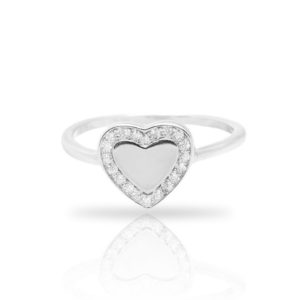 טבעת כסף לב ממוסגרת בלב משובץ זירקונים