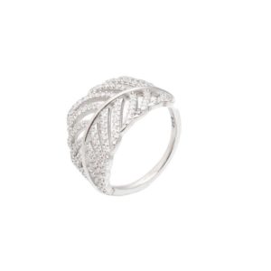 טבעת כסף עלה משובצת זירקונים