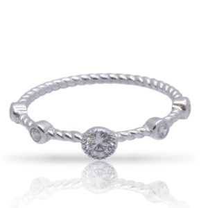 טבעת כסף חבל משובץ