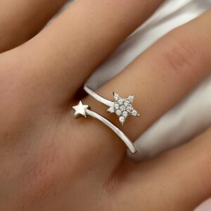 טבעת כסף כוכבים גמישה