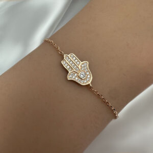 צמיד חמסה רוז גולד עם אבן משובצת זירקונים