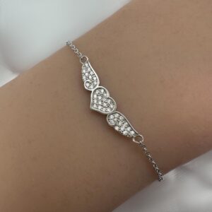 צמיד כסף לב עם כנפיים