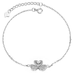 צמיד כסף תלתן עם אלמנט לב