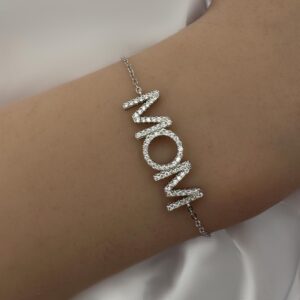 צמיד MOM משובץ בזירקונים מכסף 925