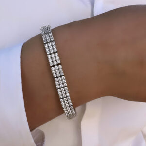 צמיד טניס כסף עם שלוש שורות זירקונים לגבר – רויאל