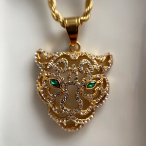 שרשרת פנתר צבע זהב משובצת זירקונים