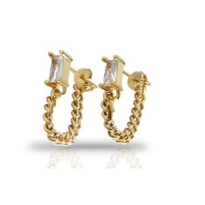 עגילים עם זירקון מלבני וחוליות נופלות