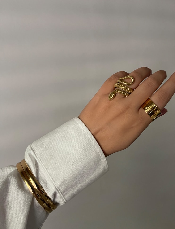 צמיד מינימליסטי קשיח בצבע זהב וכסף – תמונה 2