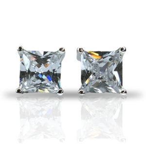 עגילי כסף צמודים בצורת ריבוע בינוני