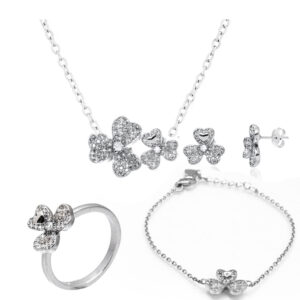 סט עלי תלתן עם לב משובץ זירקונים