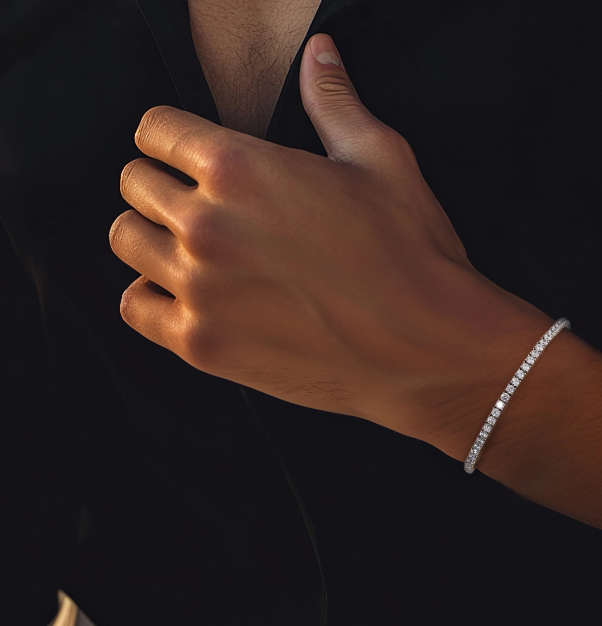 צמיד-טניס-לגבר צמיד טניס כסף 3 מ"מ לגבר על היד