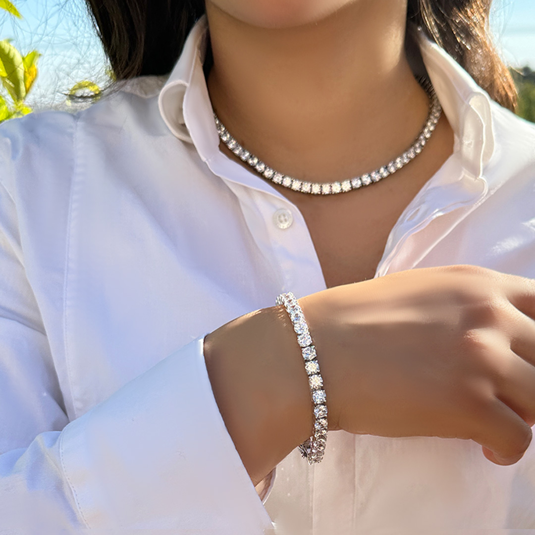 סט יהלומים לאישה - שרשרת יהלומים - שרשרת איטרניטי - שרשרת טניס איטרניטי - שרשרת טניס מכסף