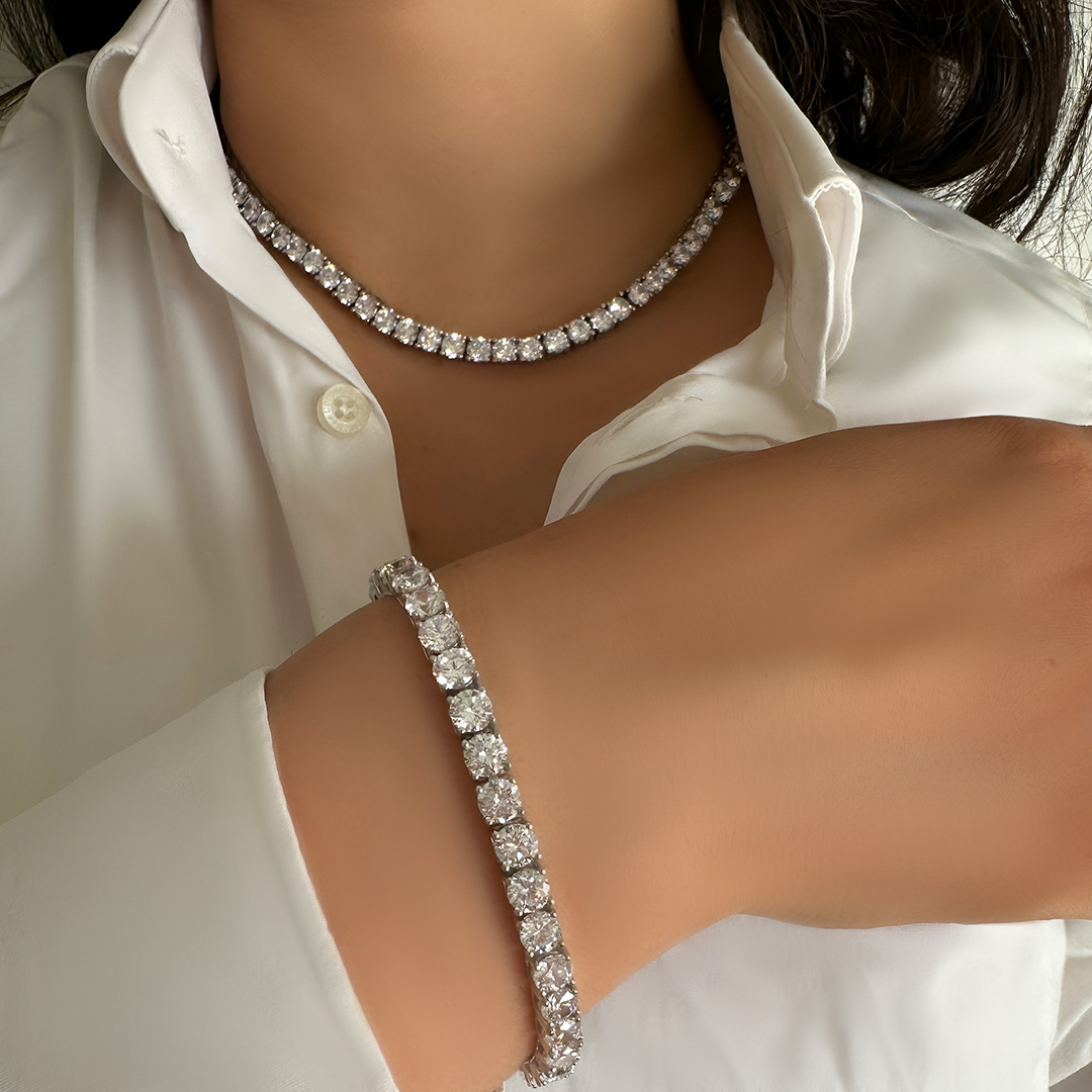 שרשרת טניס - שרשראות טניס - שרשרת טניס מכסף - סט טניס מכסף - סט טניס כסף - סט טניס לאישה