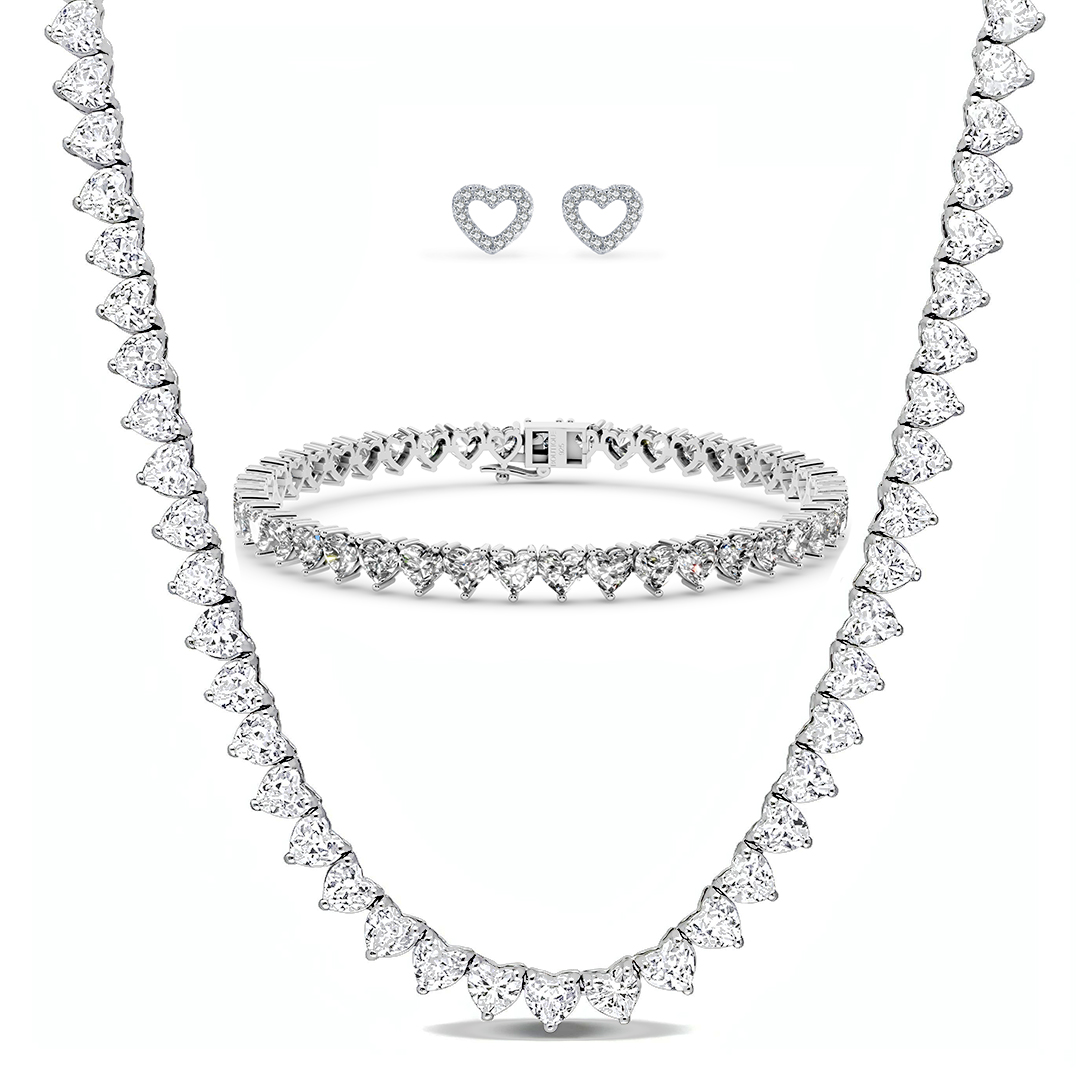 סט לבבות עדינים - צמיד לבבות עדינים - שרשרת טניס לבבות עדינים