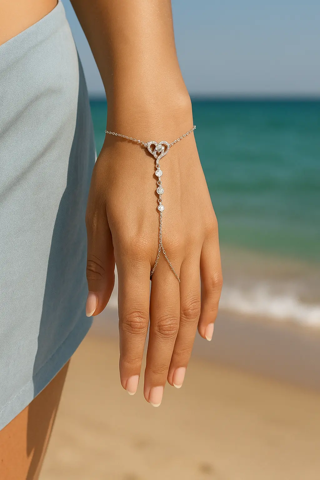 צמיד טבעת לב משובץ זירקונים