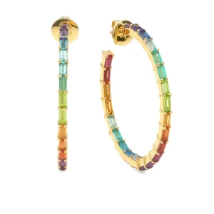 עגילי חישוק דקים משובצים בבגטים צבעוניים