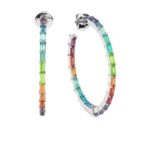 עגילי חישוק דקים משובצים בבגטים צבעוניים